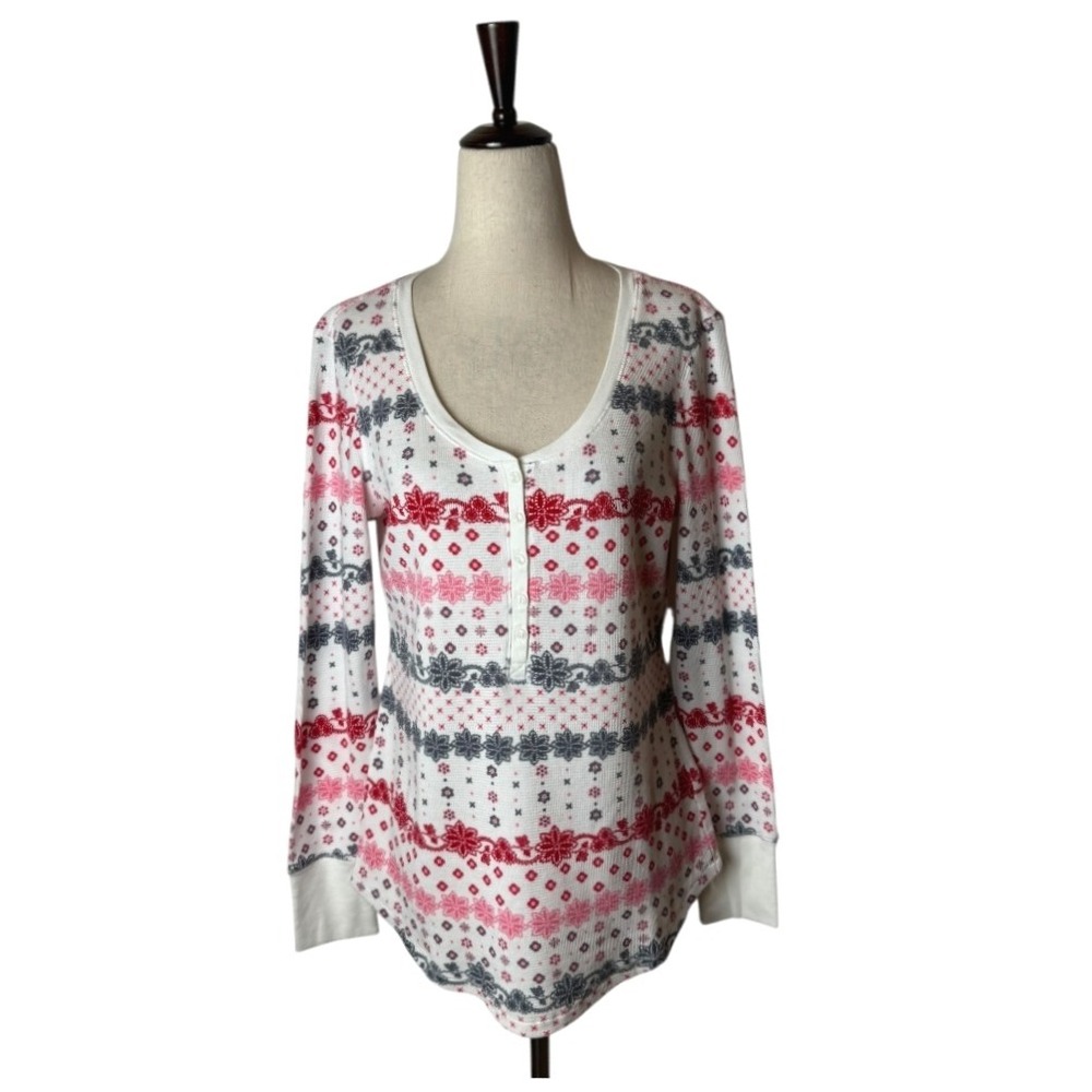 Victoria's Secret Shirt Women Medium White Dream of Me Fair‎ Isle Thermal Henley